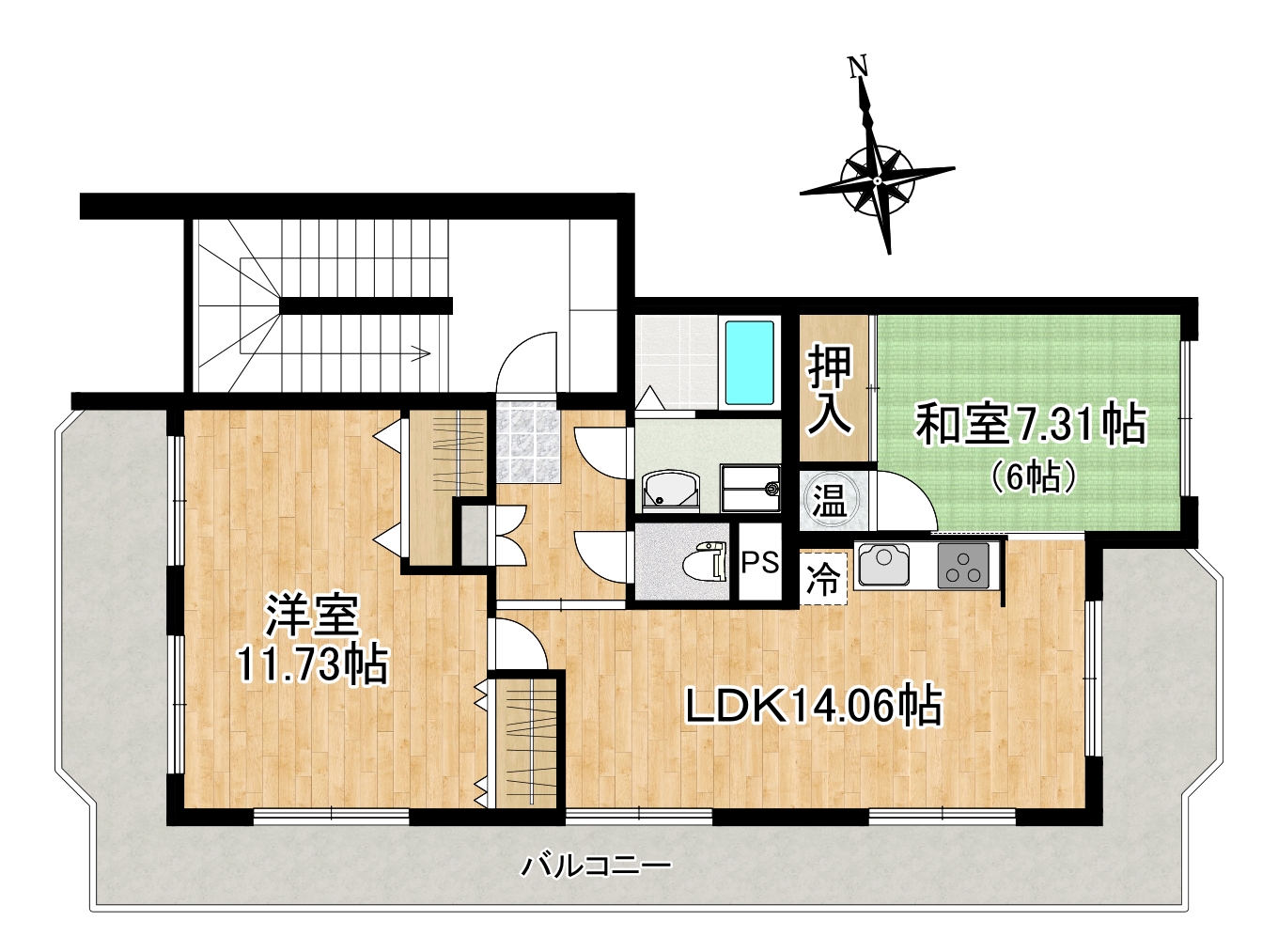パークハイム庚午301号の2LDK間取り図